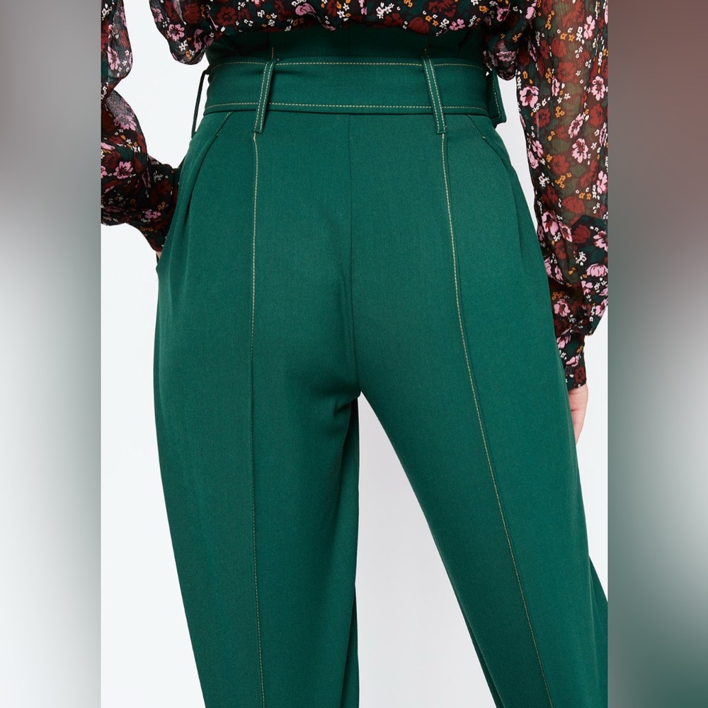 Mirla Beane Belted High Waist Trousers | Moss Green | Size 10 - Picture 3 of 8